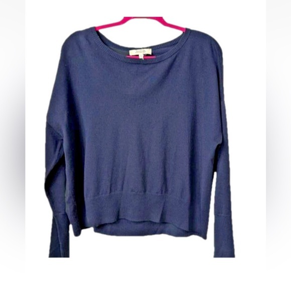 Dorothee Schumacher Crew Neck Scarf Tie Rear Sheer Panel Pullover Sweater Navy L - Picture 1 of 11